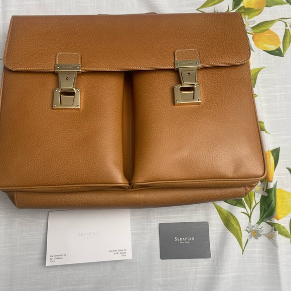 Brand new never used Serapian Milano Slim briefcase. Color Tobaco. - Picture 3 of 15